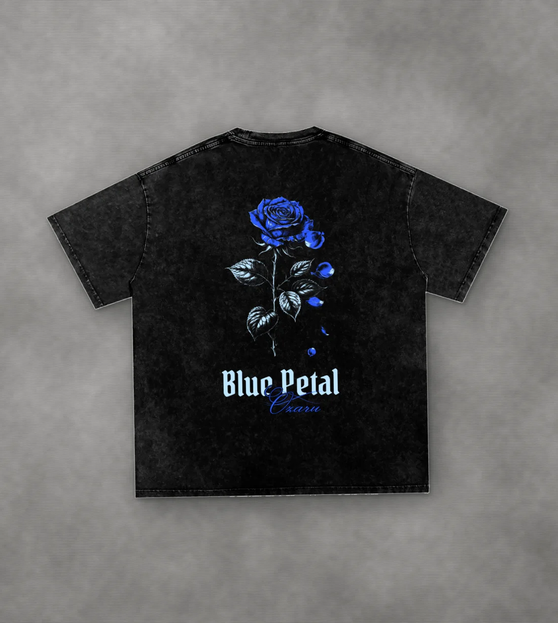 Blue Petal Vintage-Wash Oversized Tee: The falling rose, in blue.