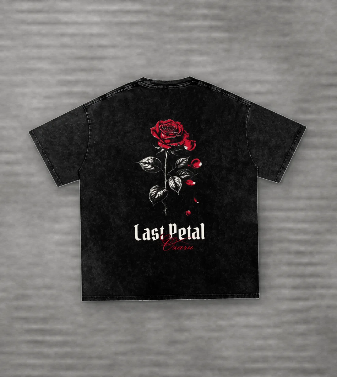 Last Petal Vintage-Wash Oversized Tee: One red rose, losing its last petals.