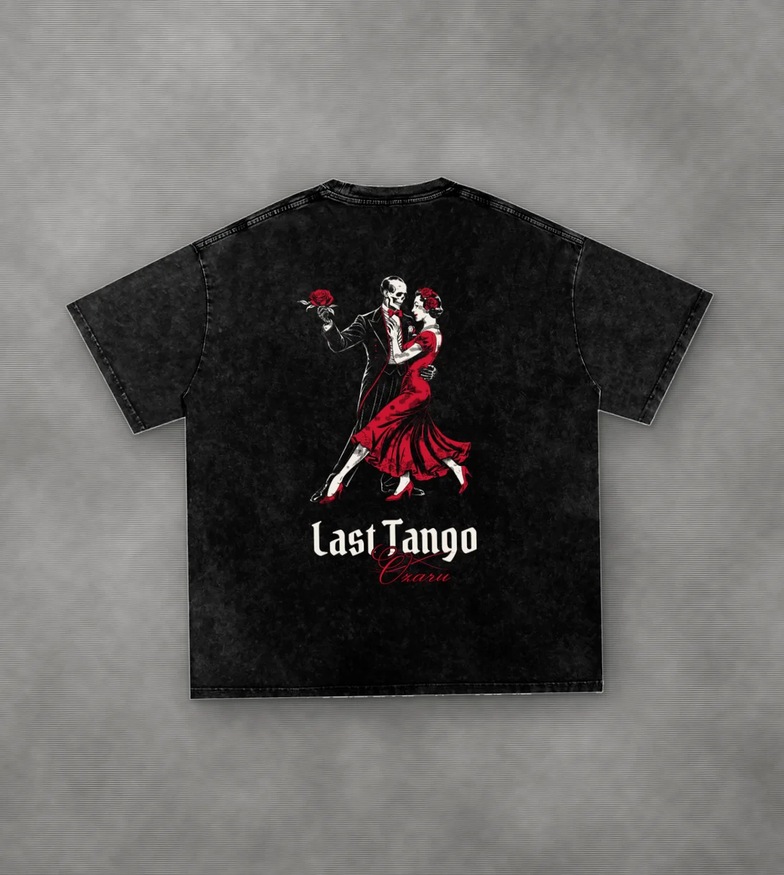 Last Tango Vintage-Wash Oversized Tee: The last dance, with a skeleton for a partner.