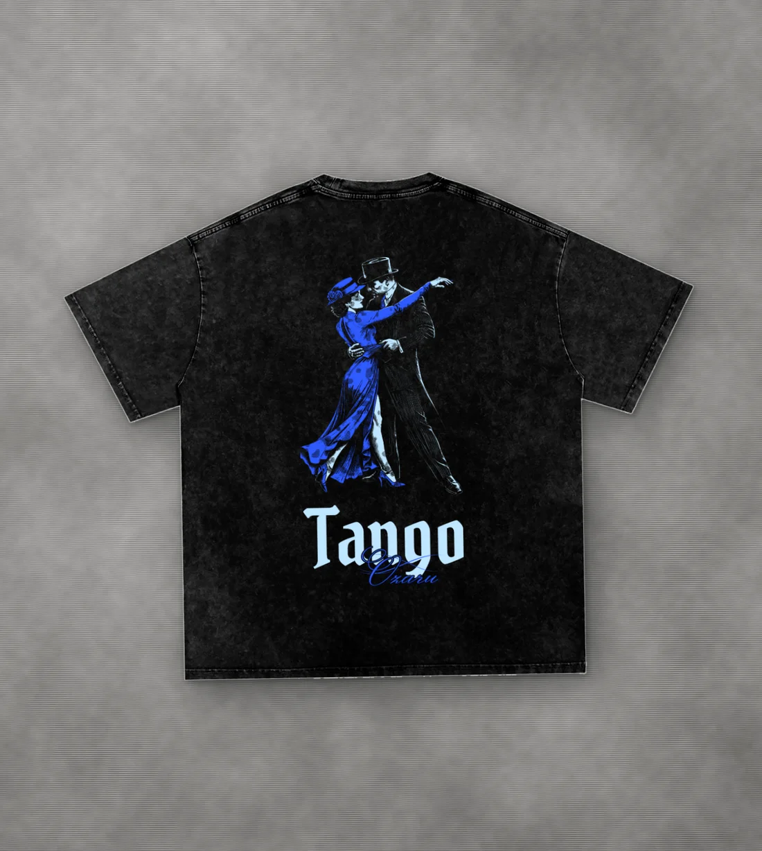 Tango Blue Vintage-Wash Oversized Tee: The tango couple, in cold blue.